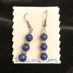 Blue LAPIS  + Sterling Silver Artisan-made Drop Pierced EARRINGS w/French Wires